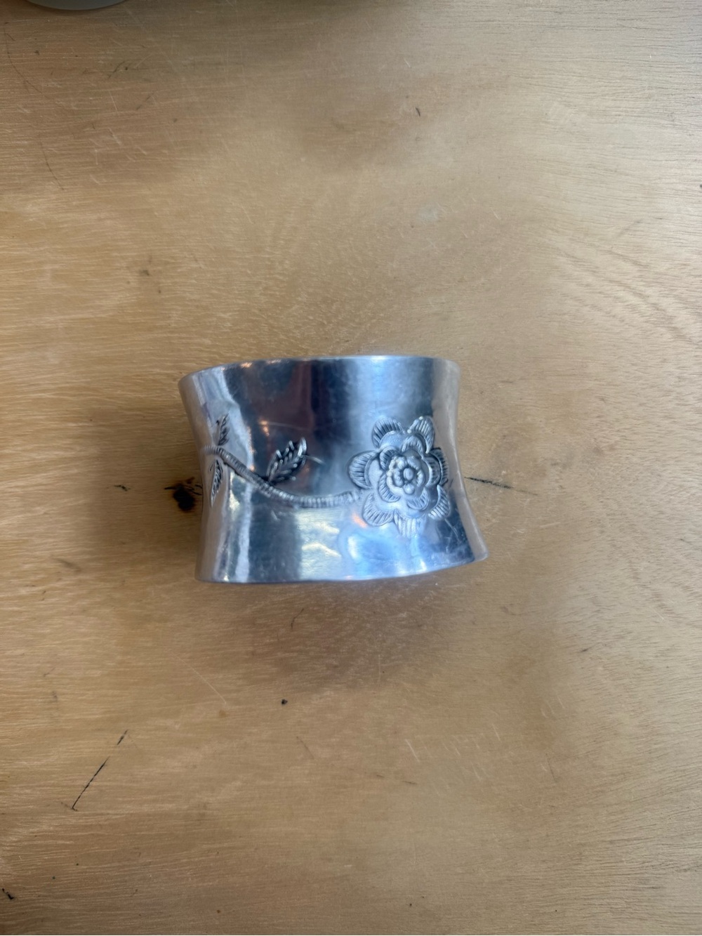 Silver Floral Engraved Wide Cuff Bracelet